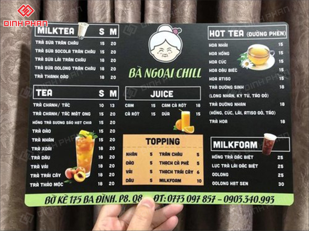 In UV Mica Tại Buôn Ma Thuột – Sắc Nét, Không Bong Tróc Menu tiệm trà sữa, cà phê