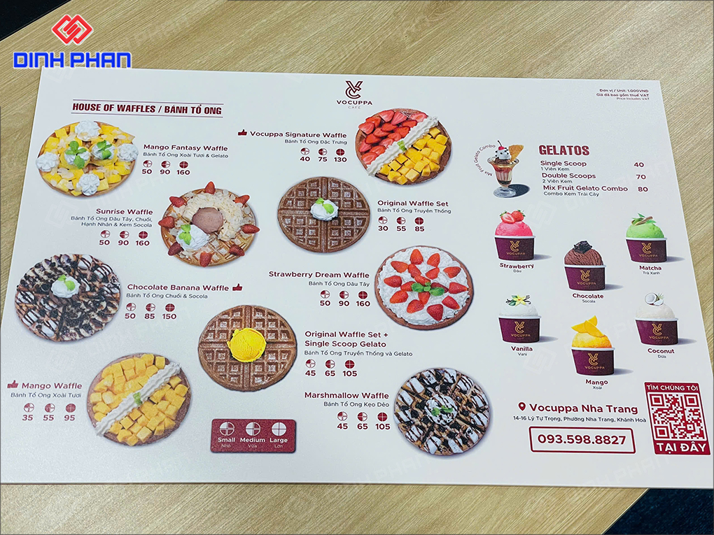 In UV phẳng Nha Trang đa dạng, bền đẹp với giá tốt Menu mica in UV