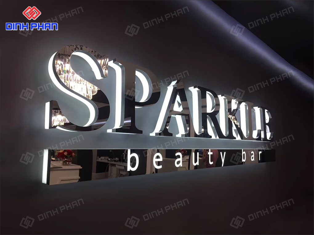 Bảng hiệu bộ chữ inox trắng gương 