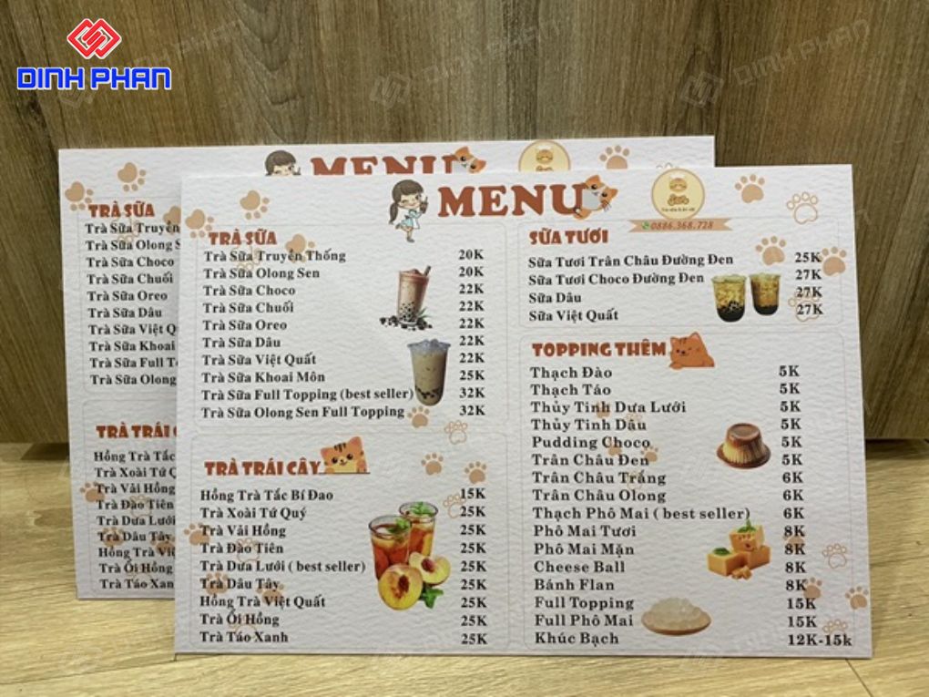 In thực đơn menu