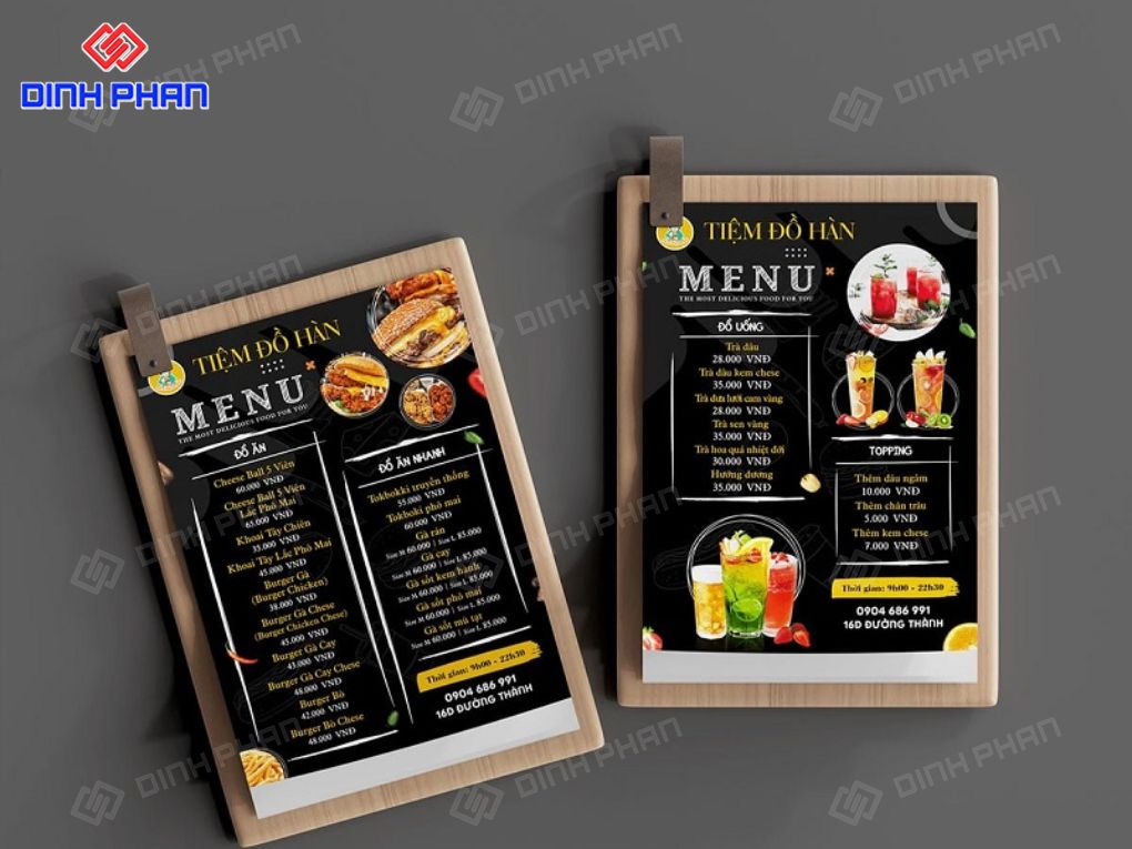 In thực đơn menu