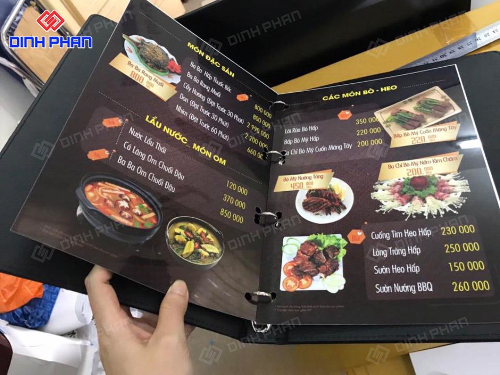 In thực đơn menu