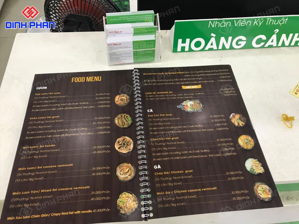 In thực đơn menu